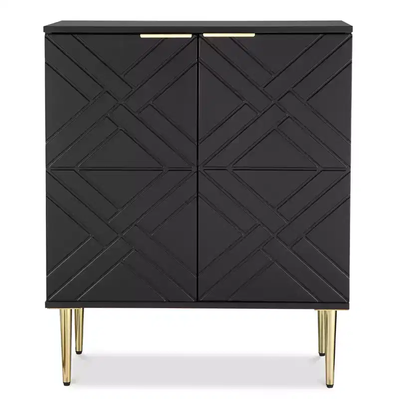 Modern Buffet Sideboard Storage Cabinet with Embossed Doors, Gold Handles & Legs, Adjustable Shelves for Kitchen, Dining Room, Living Room
