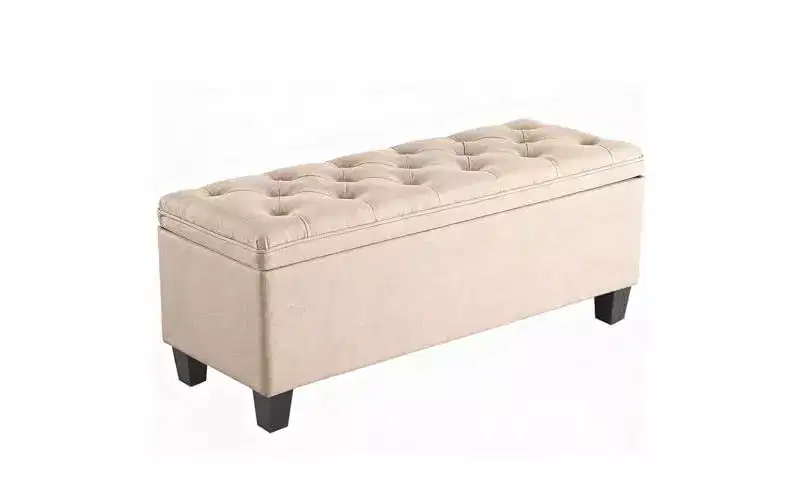 40 Modern Tufted Storage Ottoman Bench-Linen Fabric Entryway Seat, End of Bed Bench with Metal Frame for Living Room & Bedroom