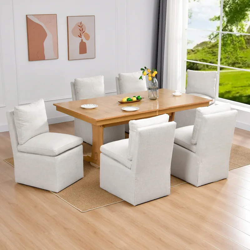 Linen 25 Upholstered Swiveling Rolling Dining Chairs with Casters