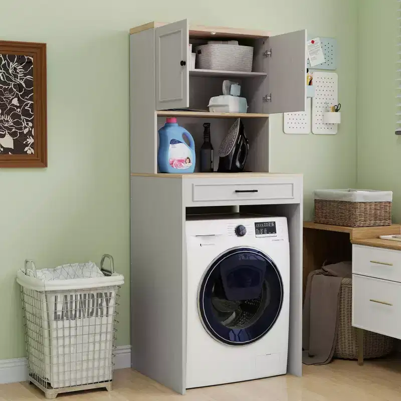 71.65''H Over-the-Washer Storage Cabinet with Adjustable Shelf, Drawer and 2 Doors