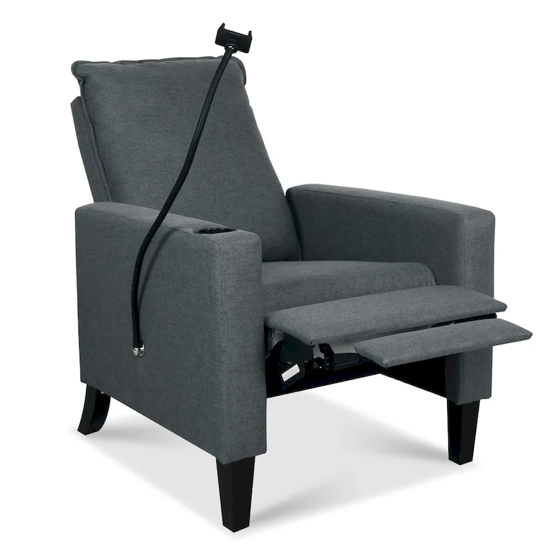 Modern Fabric Manual Recliner with Phone Holder, Cup Holder, Footrest