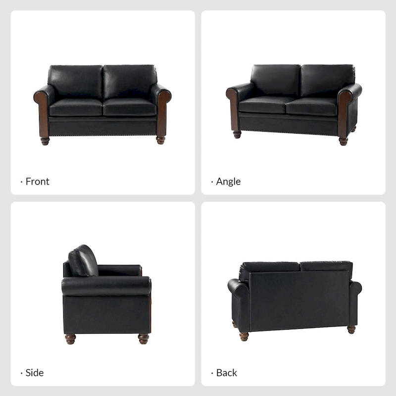 Hedda Transitional 59Wide Leather Sofa with Solid Wood Legs by HULALA HOME