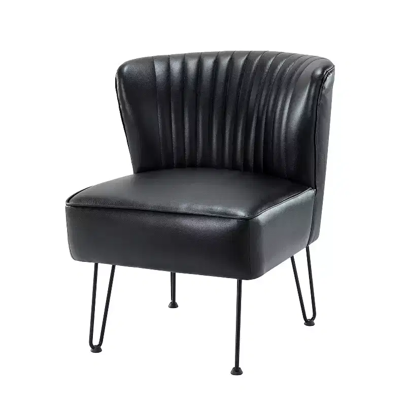 Eustacio Comtemperary Tufted back Vegan Leather Accent Side Chair with metal legs | Karat Home