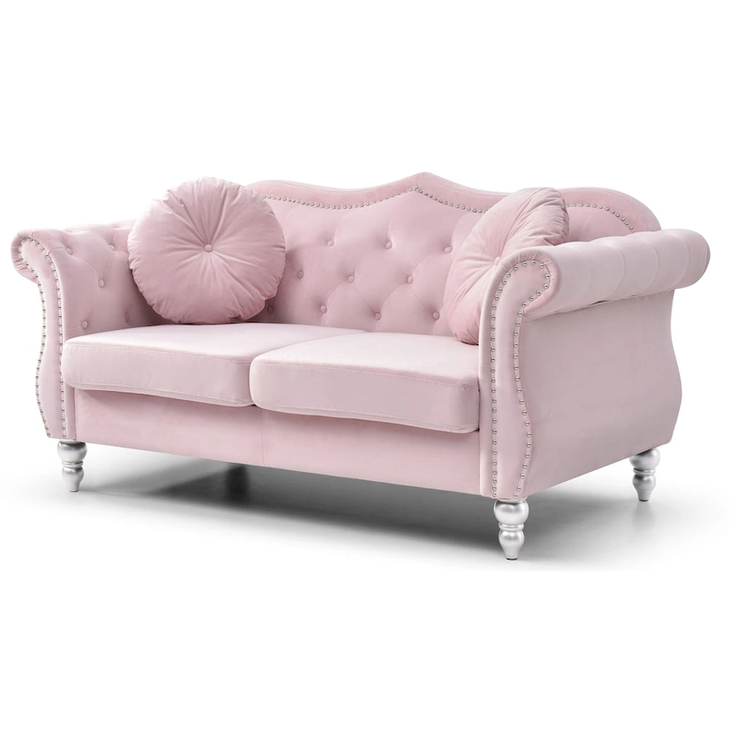 Hollywood 68 in. Velvet Chesterfield Loveseat with 2-Throw Pillow - 68L x 35W x 34H