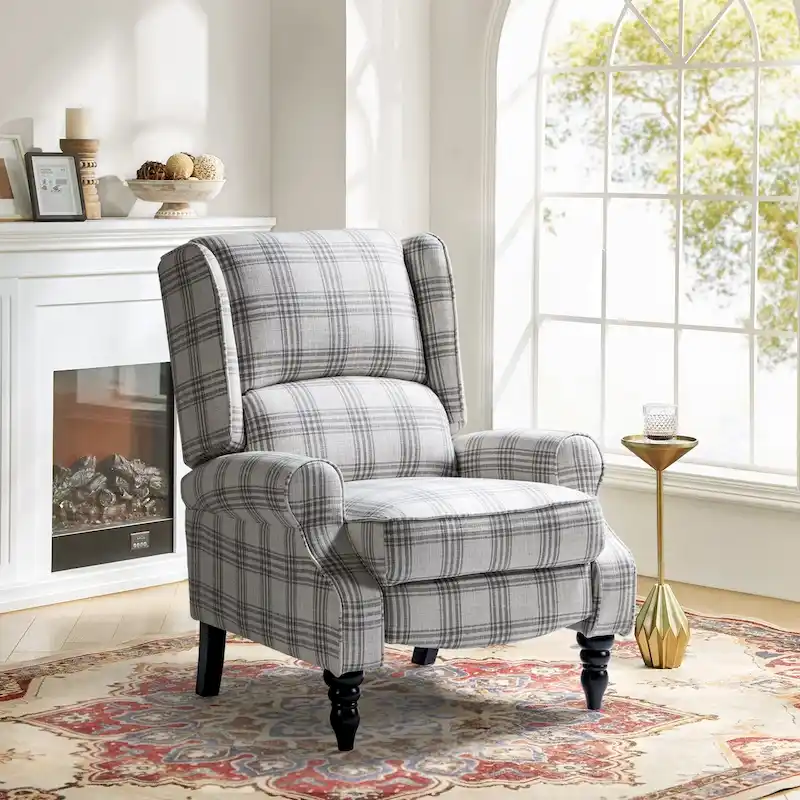 Olympus Upholstered Classic Manual Wingback Recliner with Solid Wood Legs by HULALA HOME