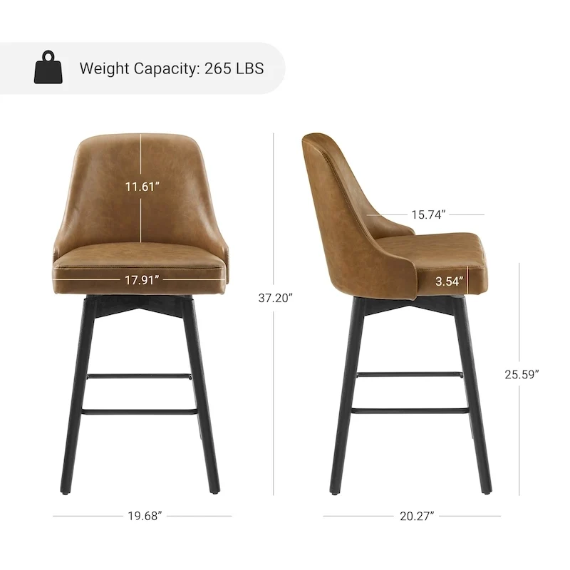 Set of 2 Upholstered Counter Height Swivel Barstool