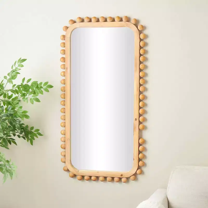 45"x24" Wood Wall Mirror with Beaded Frame Brown - Olivia & May: Decorative Rectangular Wall-Mount