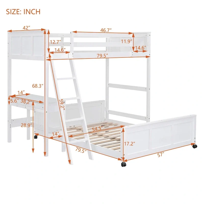 Full Over Full/Twin Over Full Bunk Bed with Desk