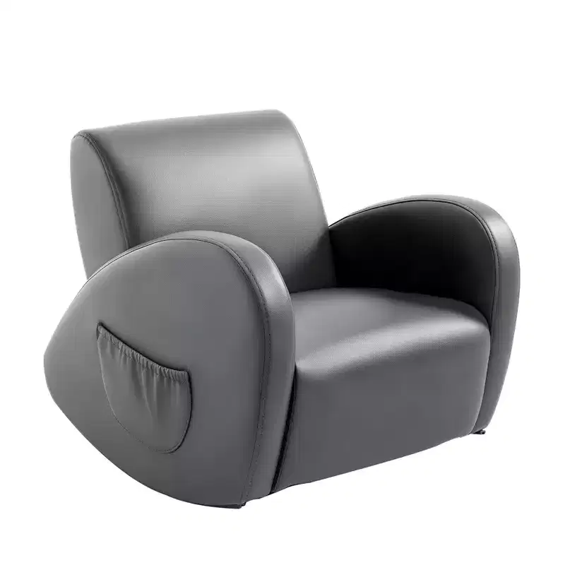 Kids Sofa Rocking Chair with Side Pockets, PU Leather Toddler Armchair, Gray