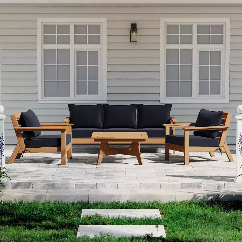 WestinTrends Avalon Outdoor 6-Piece Modular Sectional Patio Furniture Sofa Set, Teak/Navy Blue