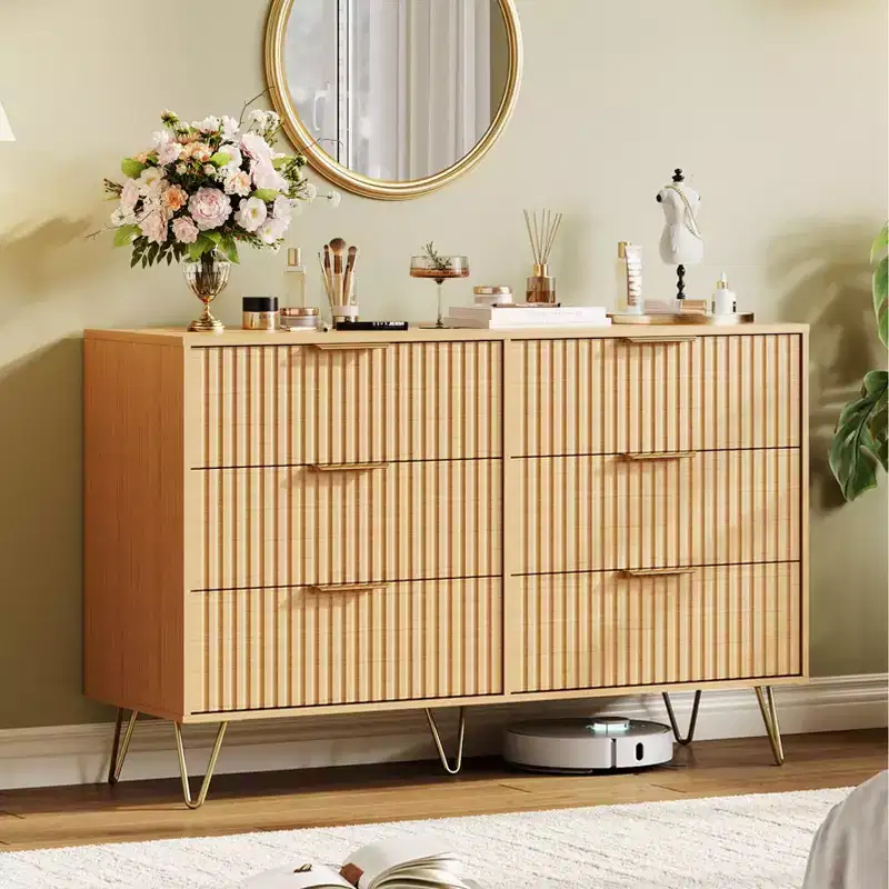 Fluted Dresser for Bedroom with 6/8 Drawers,47/55Wide Modern Chest of Wooden Bedroom Chest with Metal Handle,Clothes Storage Organizer,Closet Dresser