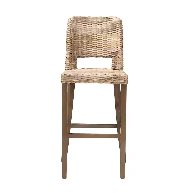 Rattan and Mahogany Wood Barstool Gray/Rustic Taupe