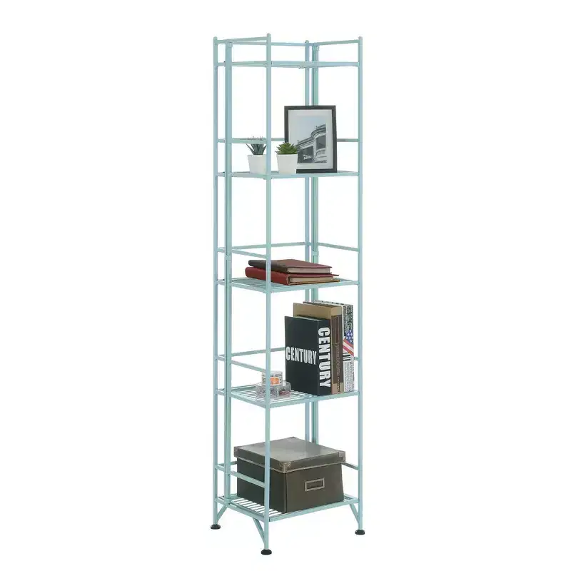 Breighton Home 57.5" Xtra Storage 5 Tier Folding Metal Shelf in Sea Foam Blue