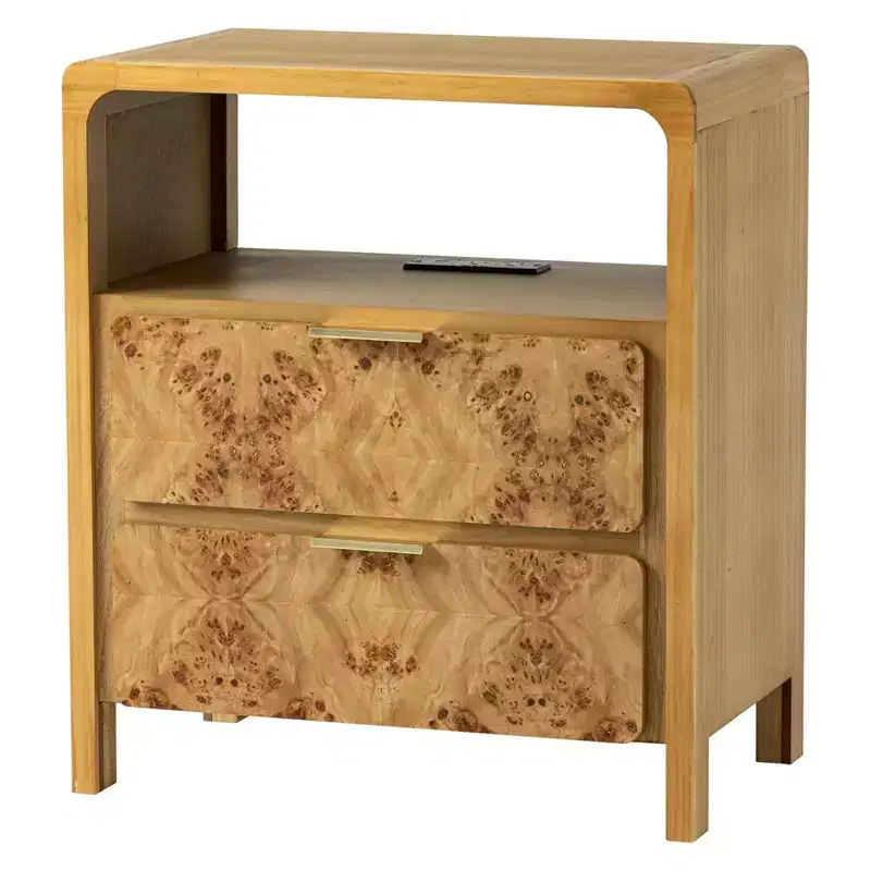 COZAYH Farmhouse 3 Drawer Dresser, Rustic Vintage Nightstand, Home Bedroom Wooden Side Table Burl Finish Vintage Accent, Natural