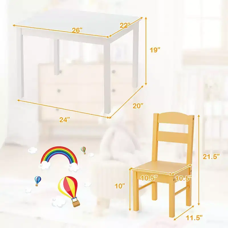 Costway 5 Pieces Kids Wood Table & Chair Set for 2-6 Years Colorful