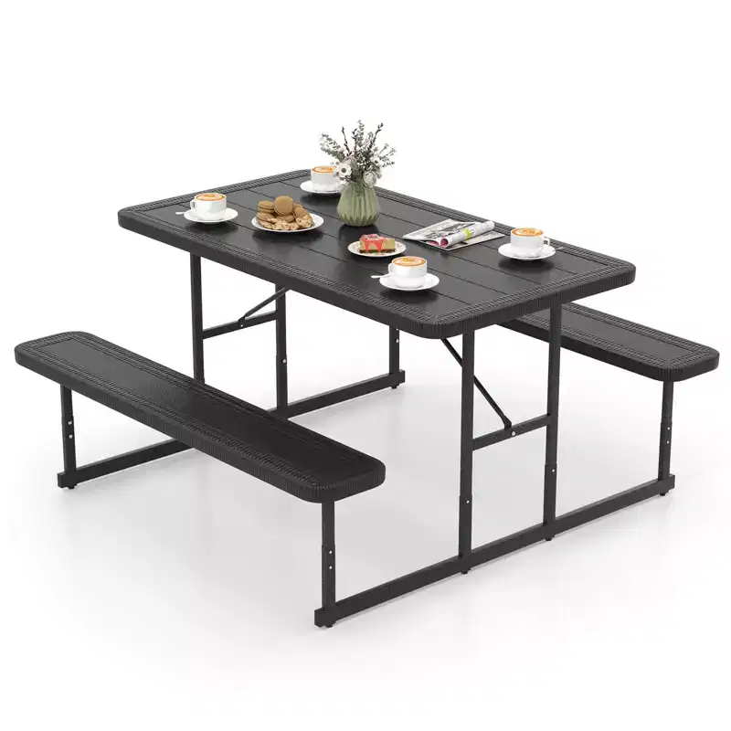 Costway Picnic Table Bench Set for 2-4 People Outdoor Rectangular Camping Dining Table Black/Gray/Green/White