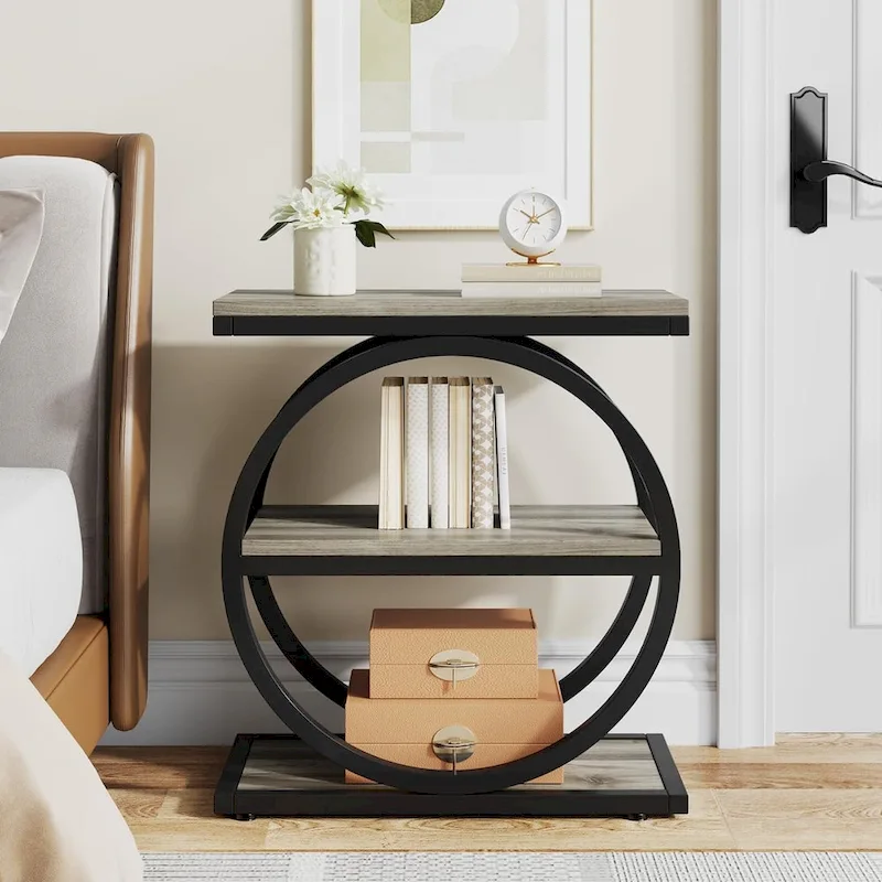 Narrow End Table with 3 Storage Shelves
