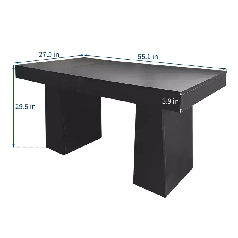 55 Mid-Century Modern Executive Desk, Wood Computer Desk with Double Trapezoid Base, Home Office Workstation Writing Table