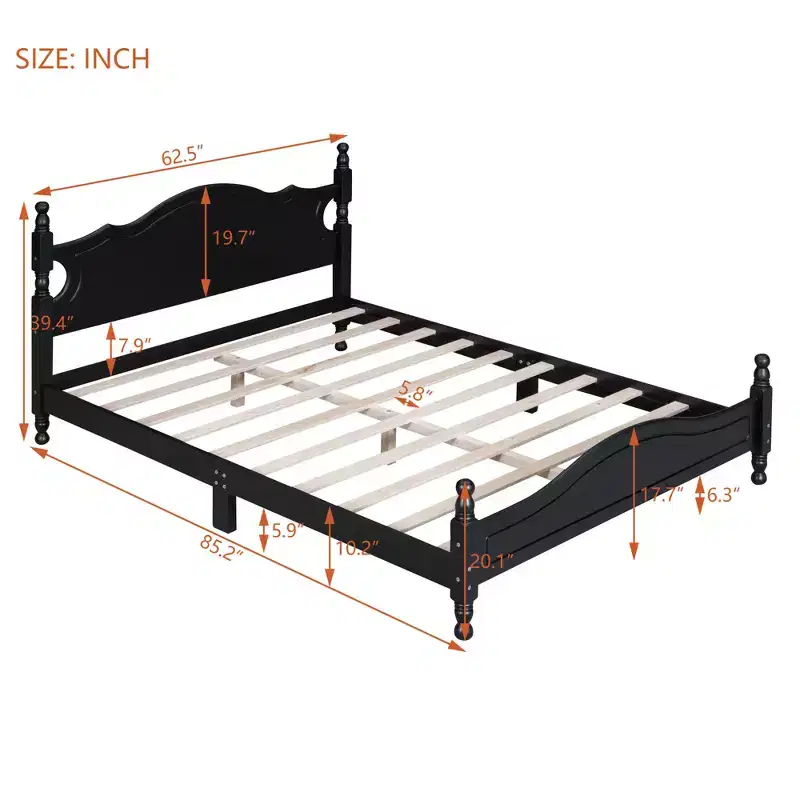 Bellemave Rustic Retro Bed Frame Queen Size, Queen Size Bed Frame with Headboard, Black
