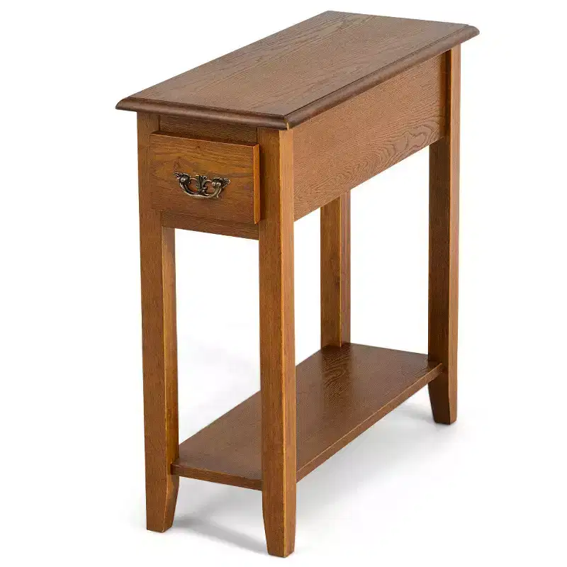 Narrow End Table Bedside Nightstand with Drawer, Yellow