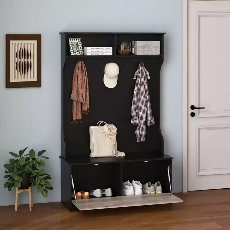 63-Inch Hall Tree with Coat Rack, Storage Bench, and Cabinet