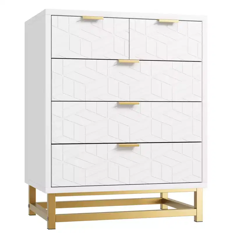 Drawer Dresser, Modern Wooden Bedroom Chest of Drawers With Storage Drawers, Farmhouse Style TV Stand for Living Room, Bedroom, Hallway, White