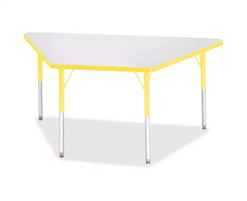 Jonti-Craft Berries Adult-Size Gray Laminate Trapezoid Table 30 x 60 in Yellow