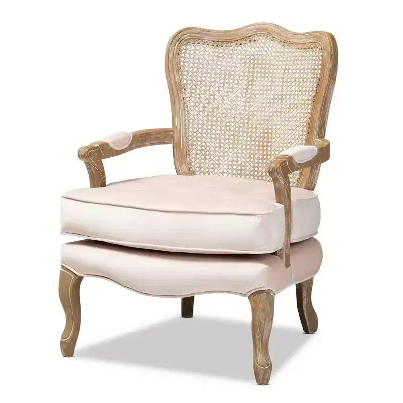 Vallea Traditional Velvet Wood Armchair - Baxton Studio