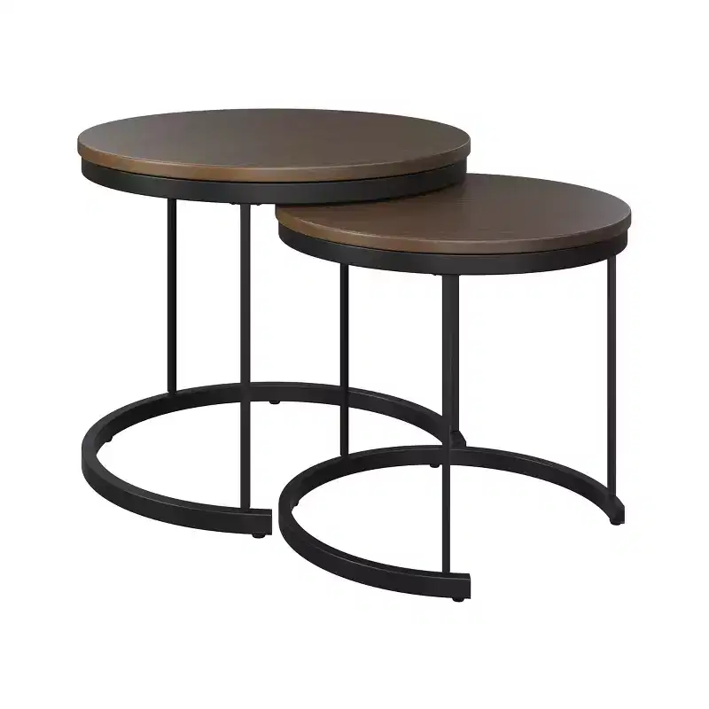 Set of 2 Round Nesting Coffee Tables | Modern Industrial Living Room