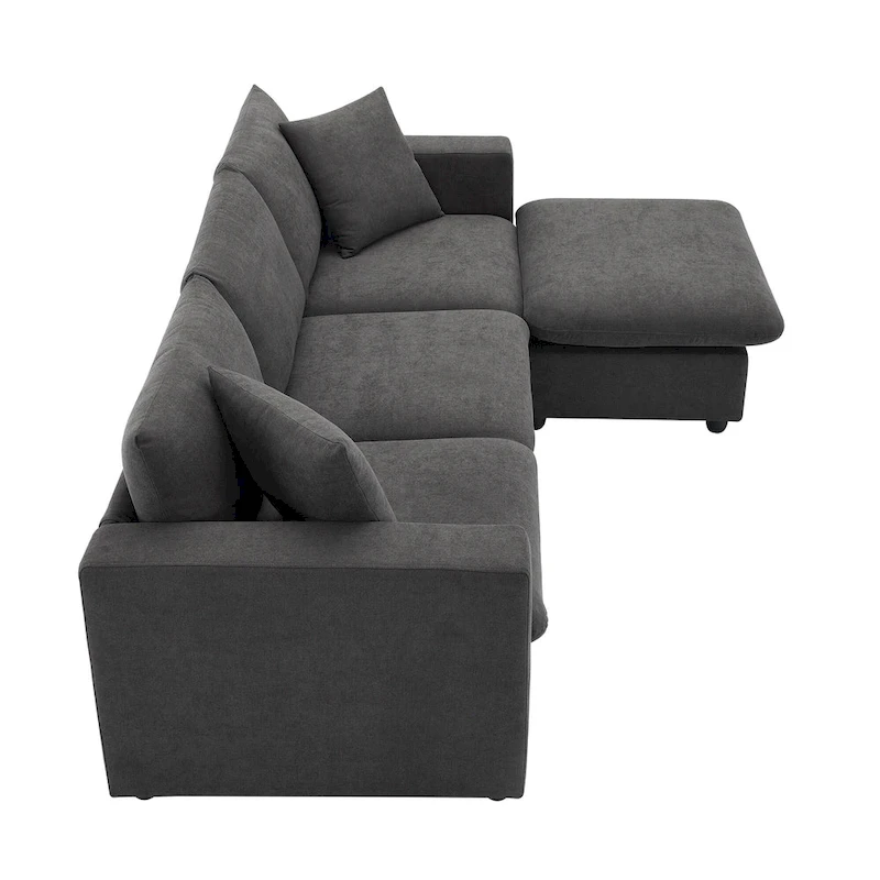 100.4 L-Shaped Polyester Sectional Sofa with 4-Seat Convertible Couch and Ottoman & Pocket Spring Cushions (300lb Capacity)