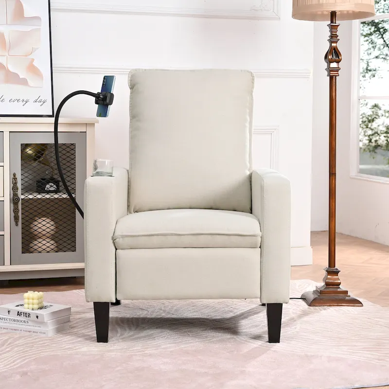 Modern Fabric Manual Recliner with Phone Holder, Cup Holder, Footrest