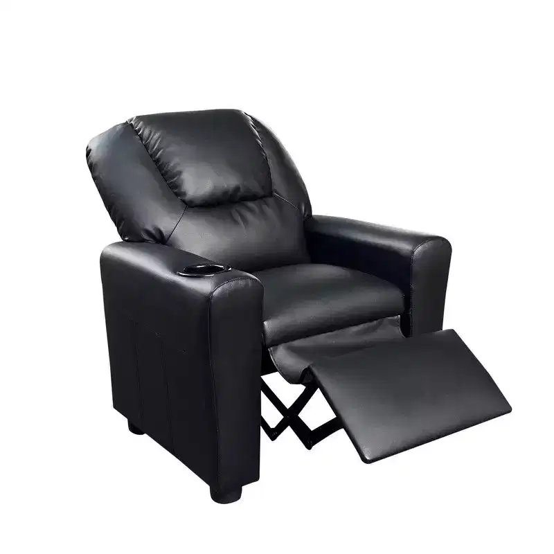 Modern Faux Leather Upholstered Kids Recliner Chair with Cup Holder