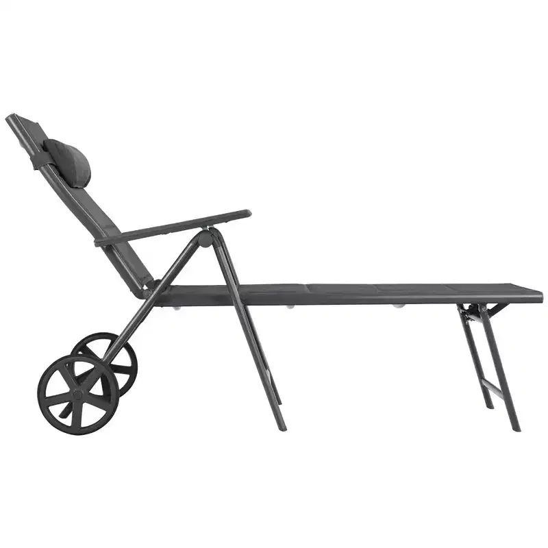 Costway Patio Reclining Chaise Lounge Padded Chair Aluminum Adjust Neck Pillow