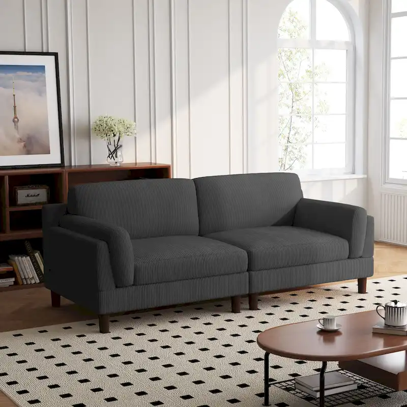 90 Oversized Corduroy Living Room Sofa With Reversible Cushions