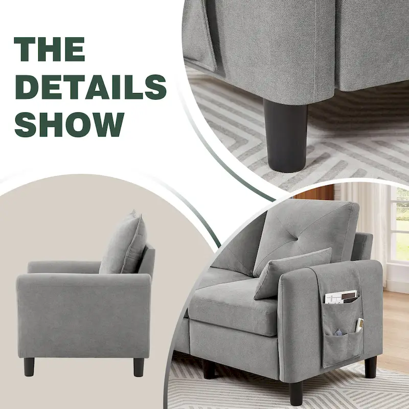 3-Pieces Sectional Sofa Set with Ottoman and Chair