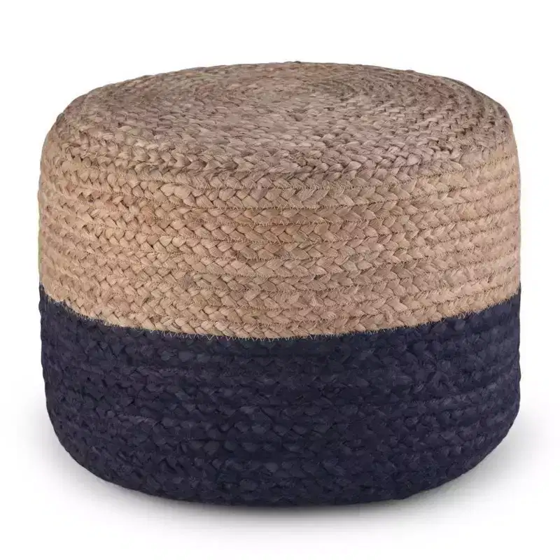 Contemporary Round Pouf, Pink/Natural Woven Jute