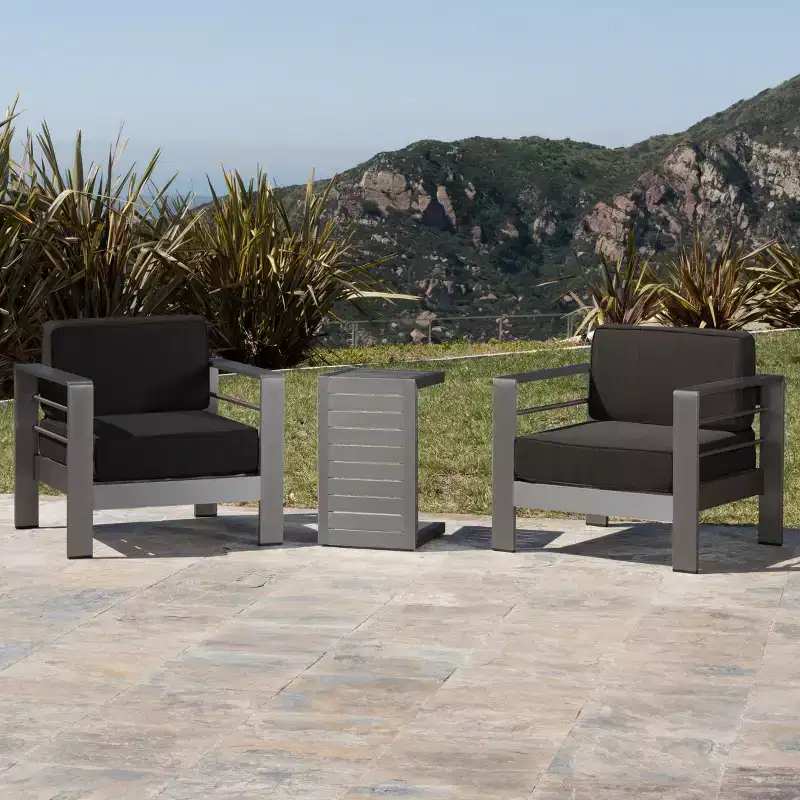 Christopher Knight Home Crested Bay Outdoor Aluminum 3 Piece Chat Set with C Shaped Table