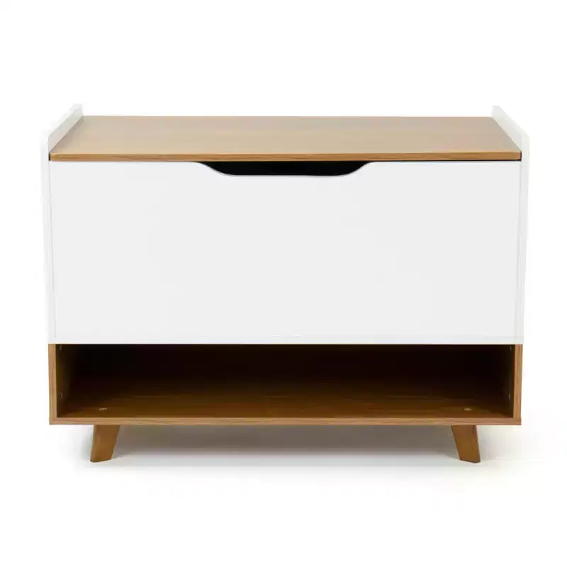 Humble Crew Morgan Mid-Century Kids' Toy Chest with Soft Close Lid and Storage Shelf Wood/White