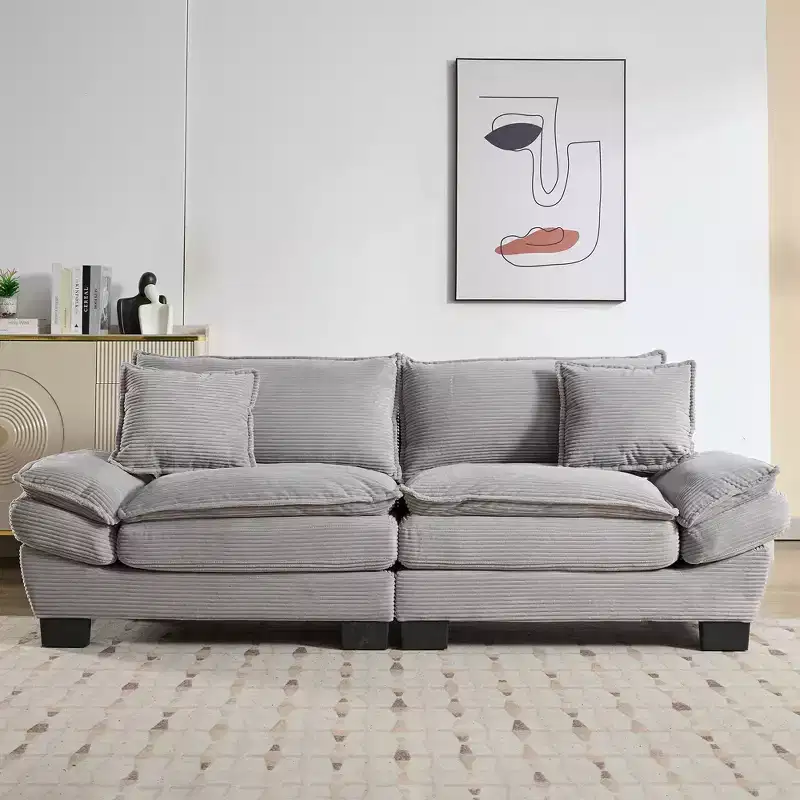 Corduroy Loveseat Sleeper Sofa with Pillows for Bedroom, Living Room, Office, Gray
