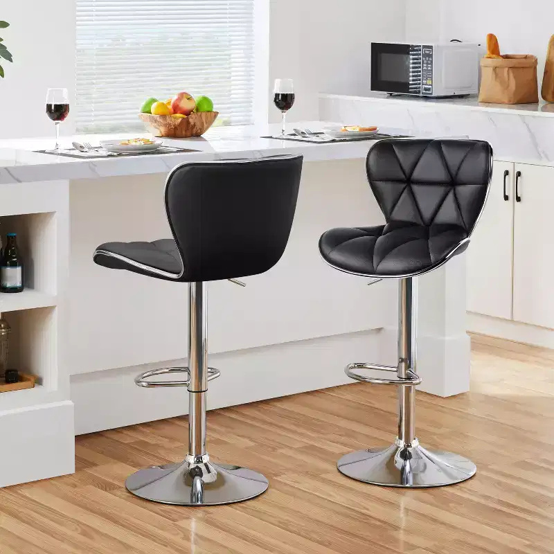 2pcs Height Adjustable PU Leather Upholstered Swivel Bar Stool Chairs