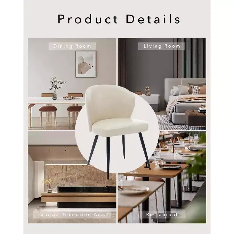 Dining Chairs, Mid-Century Modern Kitchen Dining Room Chairs with Padded Back and Seat, Armless Faux Leather Upholstered Beige