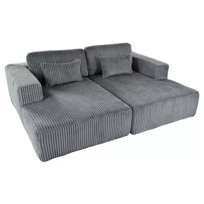 Merax Corduroy Double Sofa Bed with 2 Pillows and Square Armrests