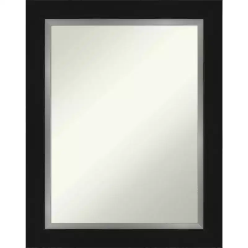 24" x 30" Non-Beveled Eva Black Silver Wall Mirror - Amanti Art: Modern Rectangular Vanity Decor