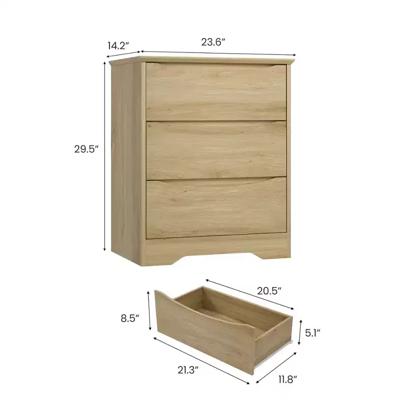 3-Drawer Wooden Tall Dresser, Modern Chest of Drawers with Deep Storage & Wide Top, Long Storage Closet for Bedroom, Living Room, Hallway & Kids Room