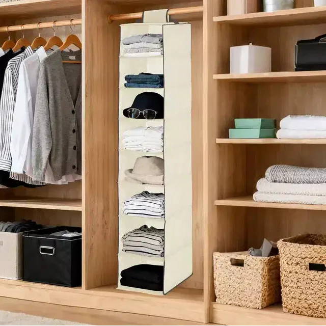 3-Pack Hanging Shoe Organizer for Closet, 8-Shelf Storage with 2 Hooks, Space-Saving