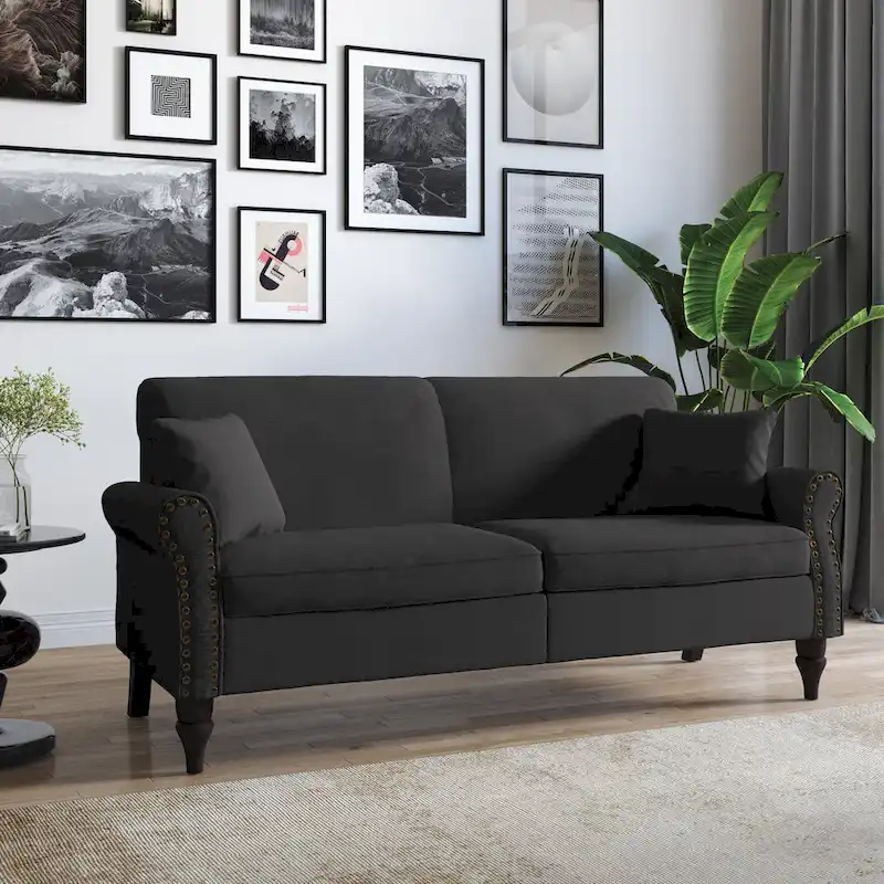 73 Nailhead Trim Sofa Rolled Arms Upholstered Loveseat