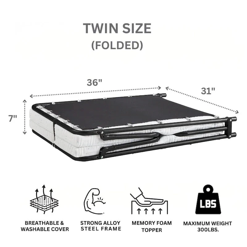 Nautica Home Gellux Cooling Gel Foam Folding Steel Frame Guest Bed