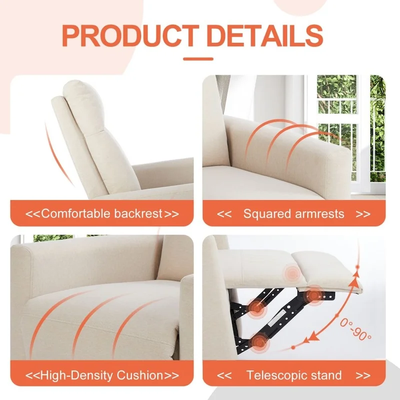 Manual Recliner Chair Winback Fabric Single Sofa