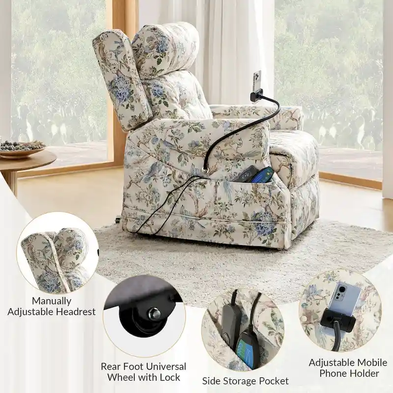 Billy Traditional Lift Assist Power Recliner With Massage Heat And Manual Headrest by HULALA HOME
