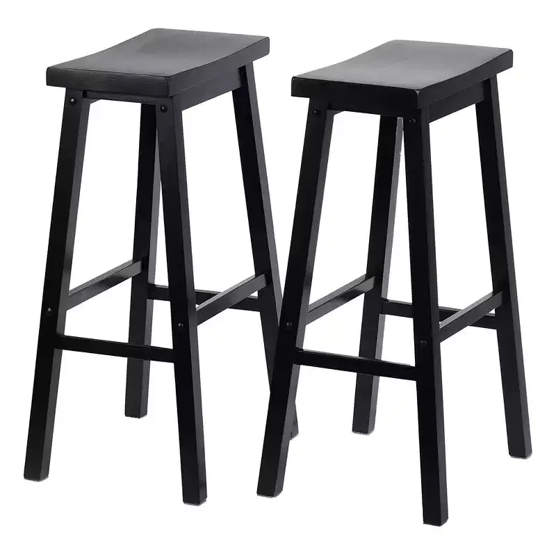 PJ Wood Classic Saddle Seat 29 Inch Tall Kitchen Counter Stools, Black (8 Pack)